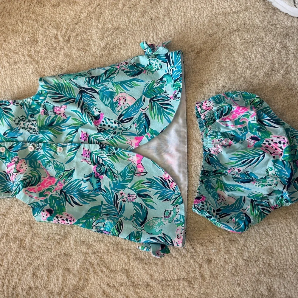Lilly Pulitzer Aqua Botanical Cat/Dog Print Top and Bloomers Set